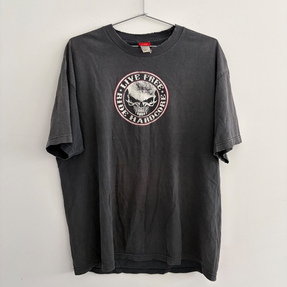 Hot Leathers Live Free Ride Hardcore Skull Graphic T Shirt Black Mens XL